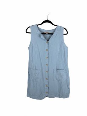 LOFT Light Blue Linen Blend Button Front Sleeveless Dress Size 6